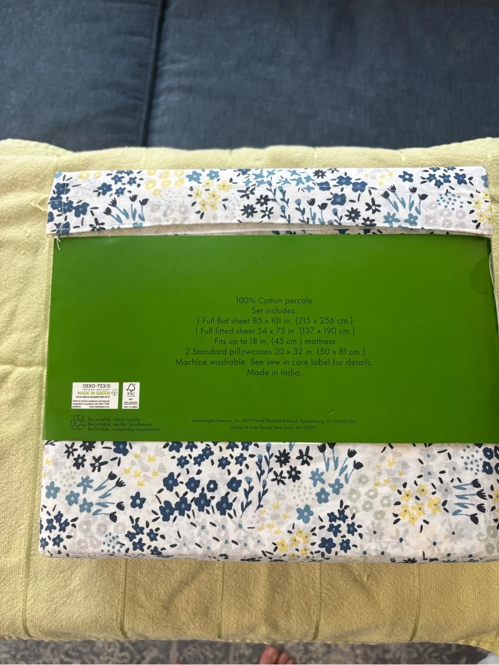 kate spade Navy, Yellow & White Floral Full Sheet Set